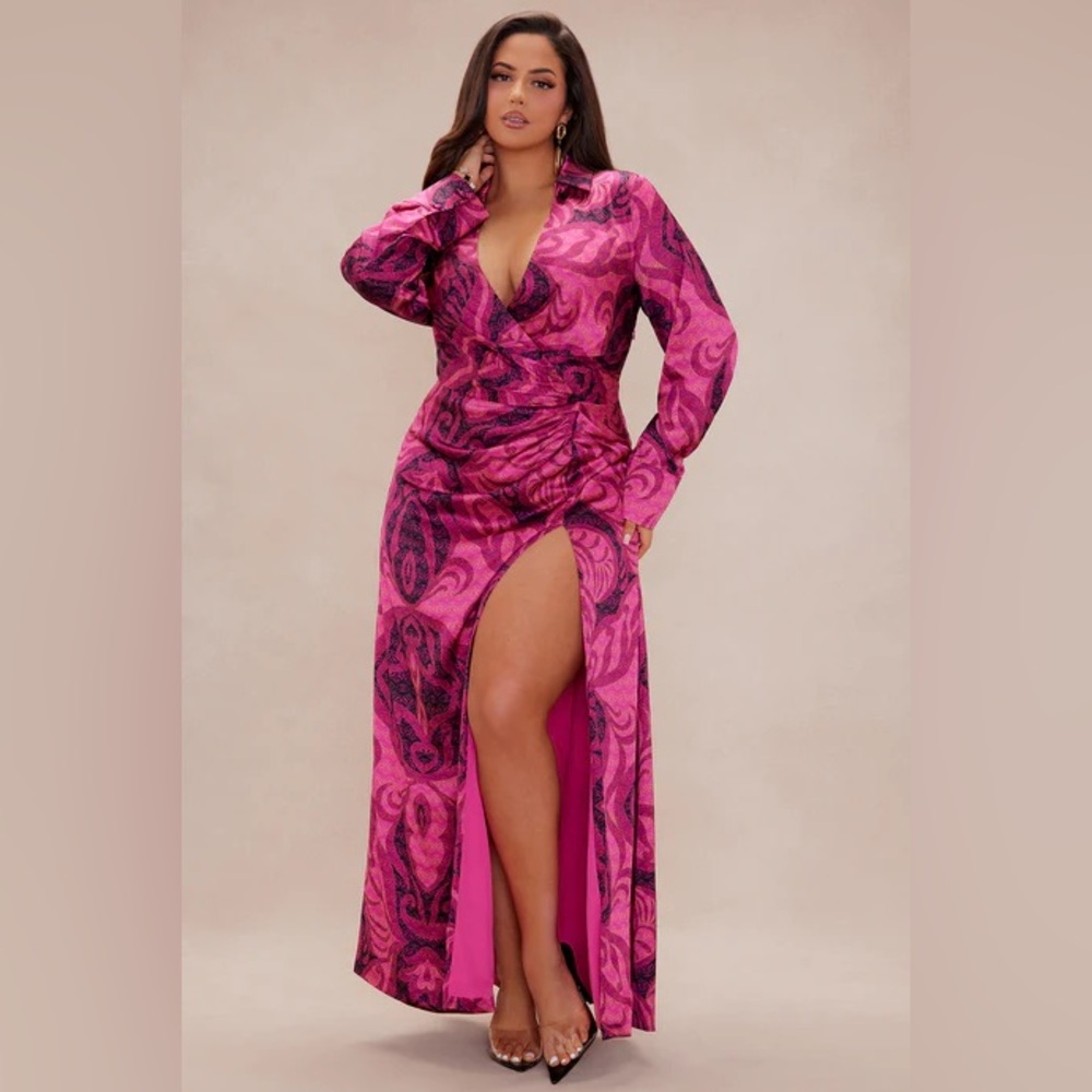 NovaLuxe Vibrant Pink Long Sleeve MAXI Dress